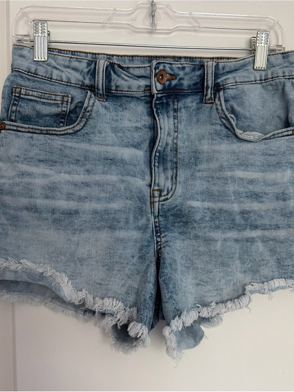 Ariya Light Blue Distressed Frayed Hem Denim Shorts